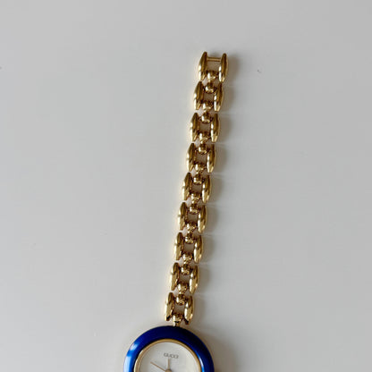 Gucci 1990s Interchangeable Bezel Gold Plated Rice Chain Watch with 6 bezels, case (165mm)