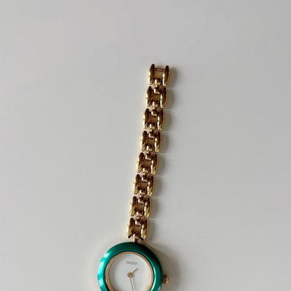 Gucci 1990s Interchangeable Bezel Gold Plated Rice Chain Watch with 6 bezels, case (166mm)