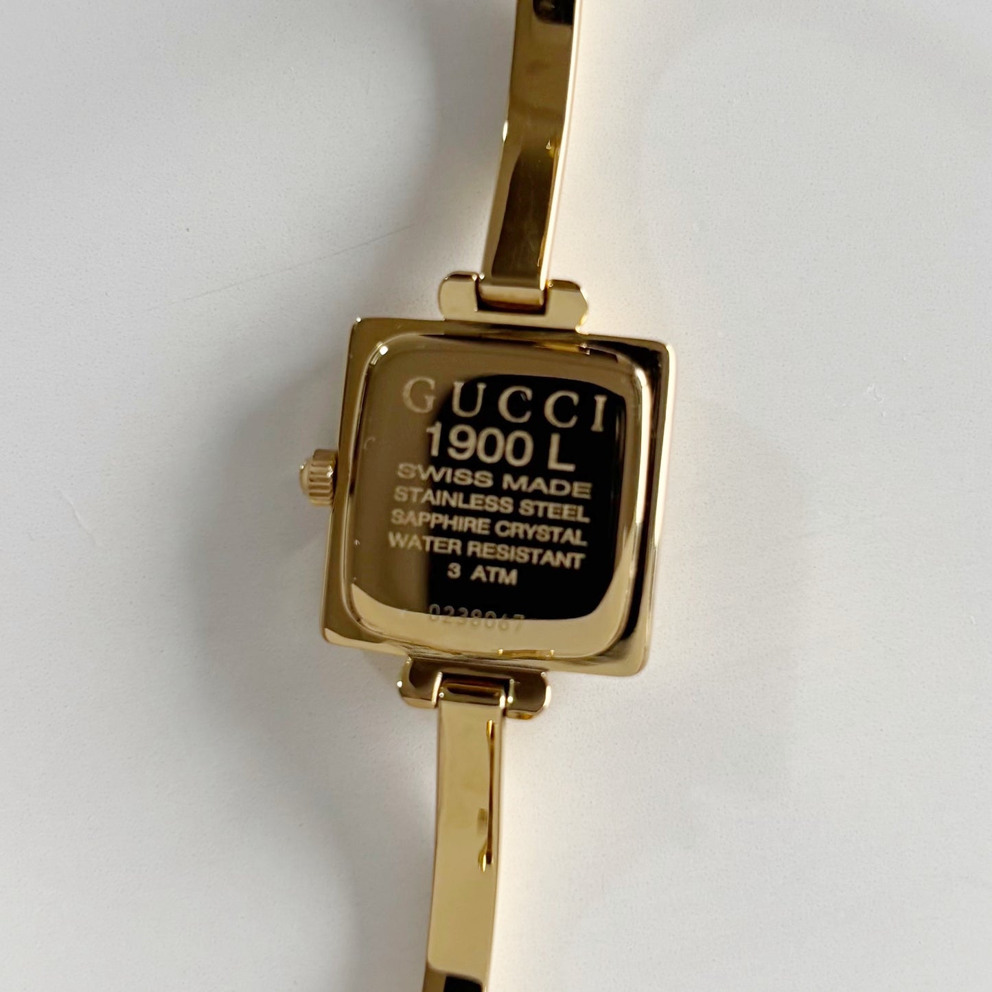Gucci 1990s Square Dial Gold Plated Bangle Watch (Small)