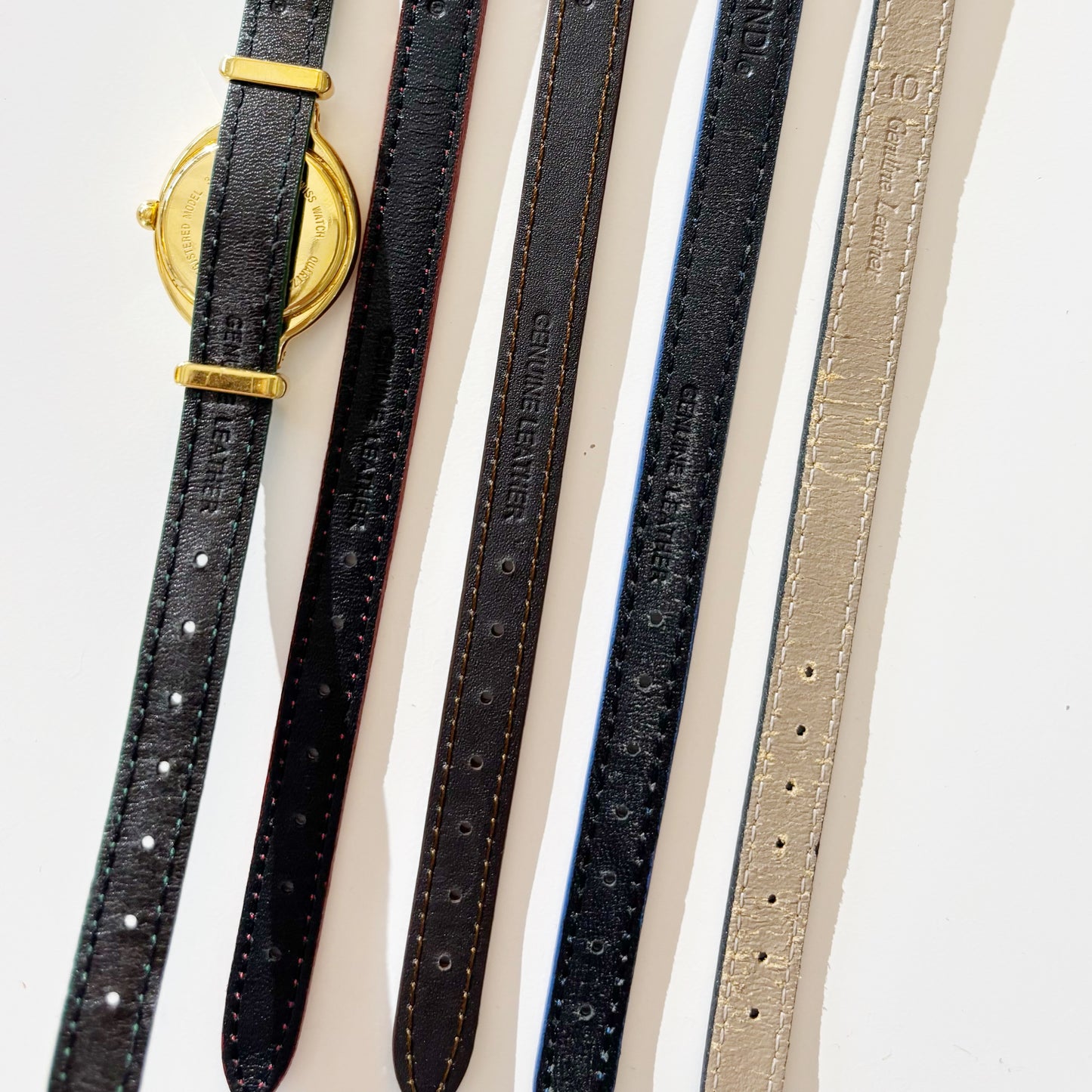 Fendi 1990s Interchangeable Belt Watch with 5 belts, case