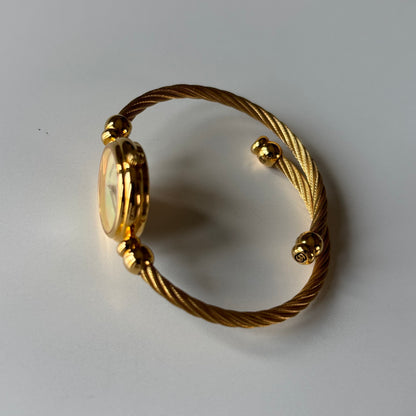 Gucci 1990s Seashell Dial Gold Plated Cable Bangle Watch