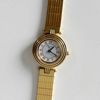 Dior 1990s Round Dial Gold Plated Watch