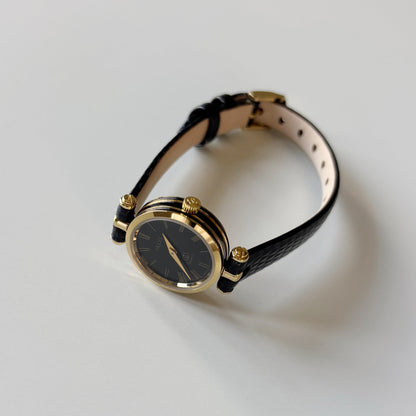 Gucci 1980s Black Round Dial Gold Plated Watch