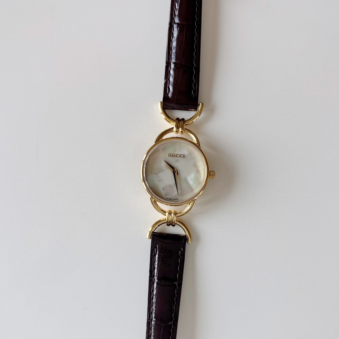 Gucci 1990s Seashell Dial Horsebit Gold Plated Watch