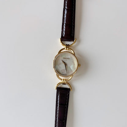 Gucci 1990s Seashell Dial Horsebit Gold Plated Watch