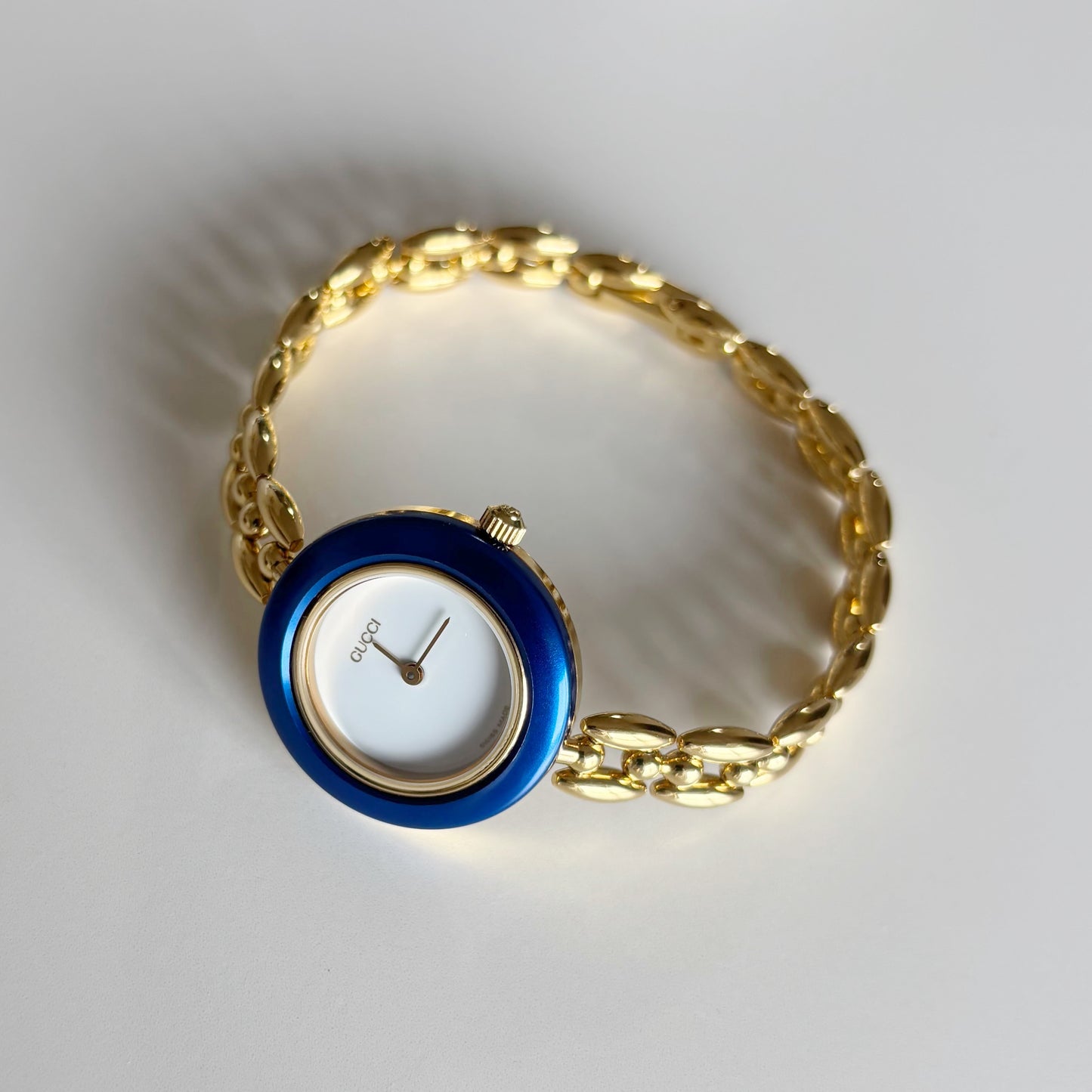Gucci 1990s Interchangeable Bezel Gold Plated Rice Chain Watch with 6 bezels, case (172mm)