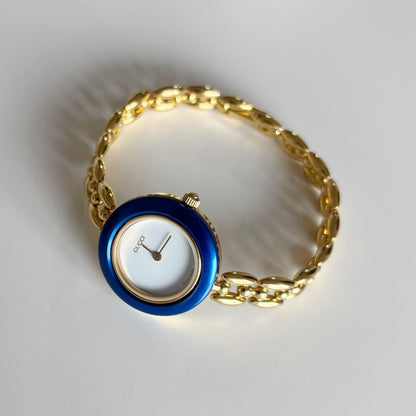 Gucci 1990s Interchangeable Bezel Gold Plated Rice Chain Watch with 6 bezels, case (172mm)