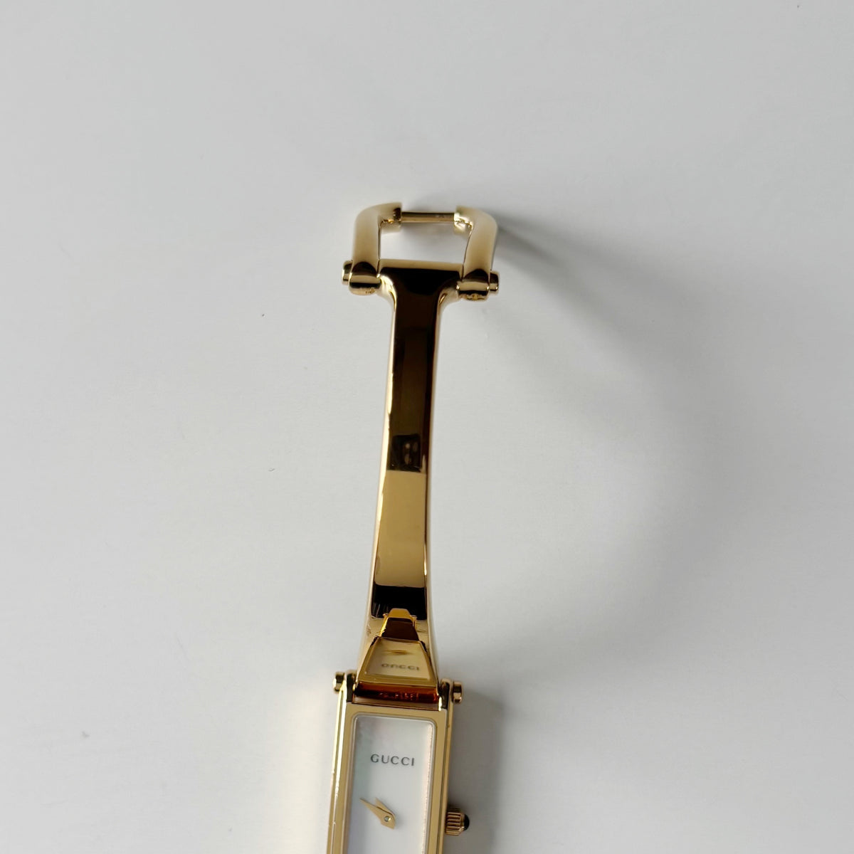 Gucci 1990s Seashell Dial Rectangular Gold-Plated Bangle Watch