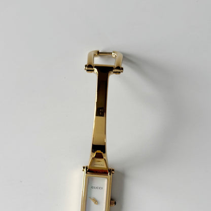 Gucci 1990s Seashell Dial Rectangular Gold-Plated Bangle Watch
