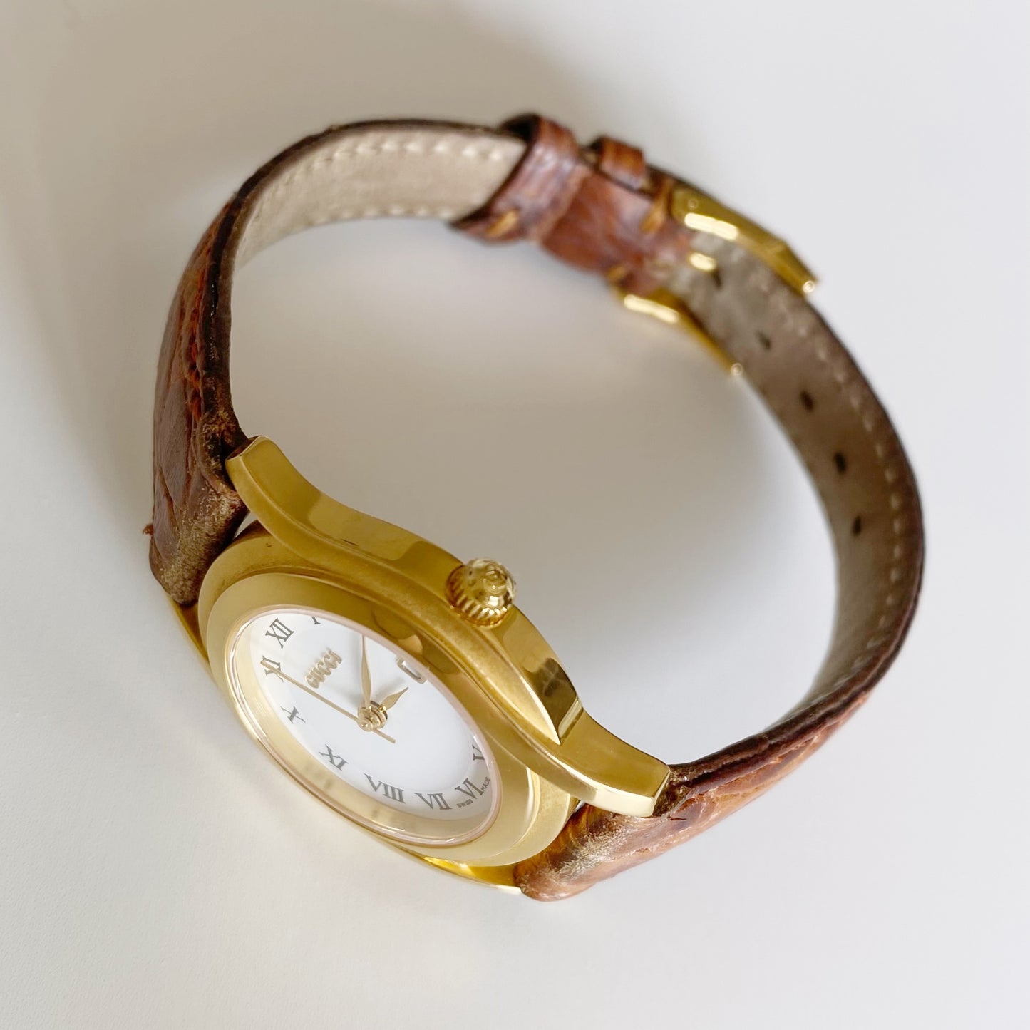 Gucci 1990s Date Gold Plated Round Watch