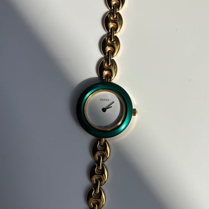 Gucci 1990s Interchangeable Bezel Gold Plated Chain Watch with 6 bezels, case (165mm)