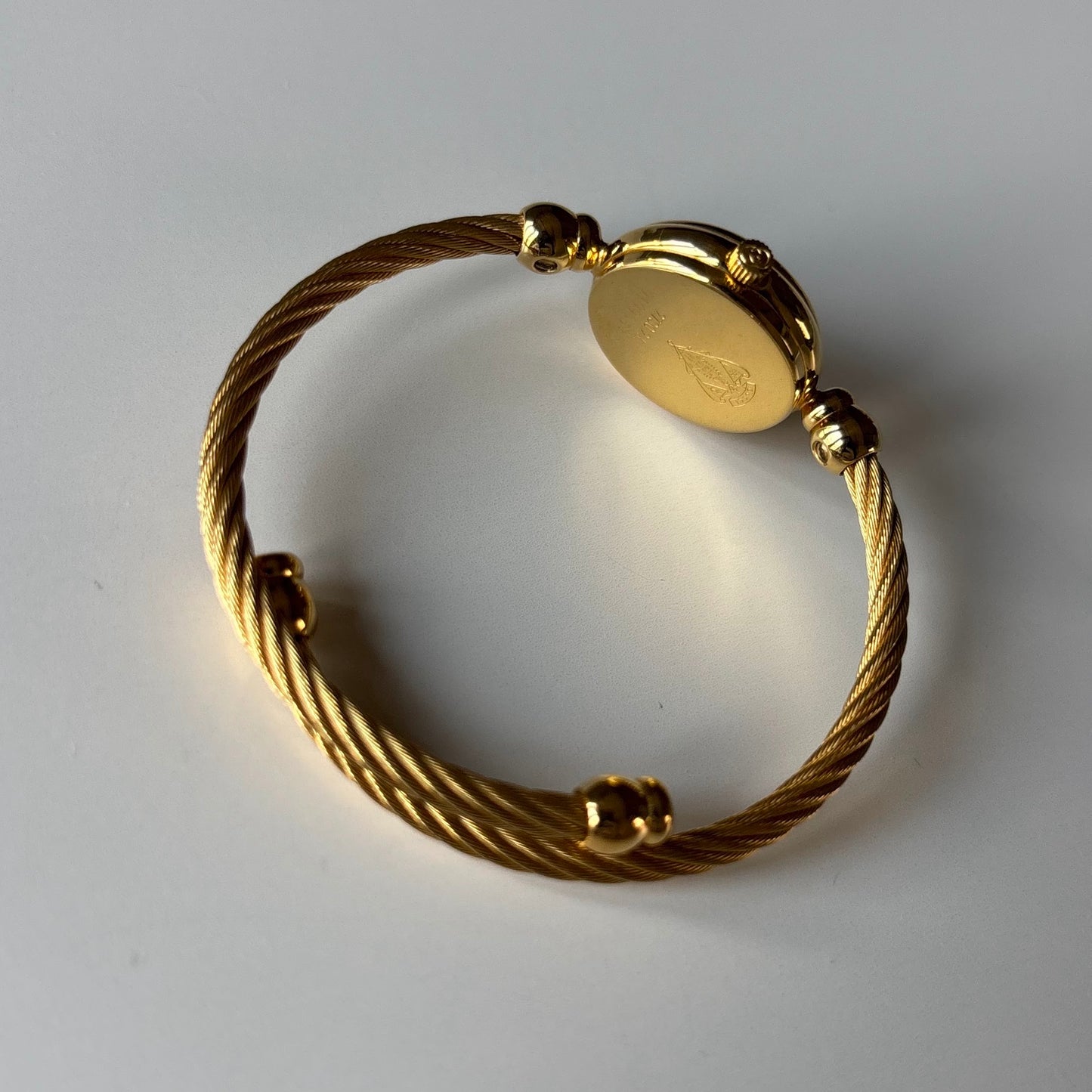Gucci 1990s Black Dial Gold Plated Cable Bangle Watch