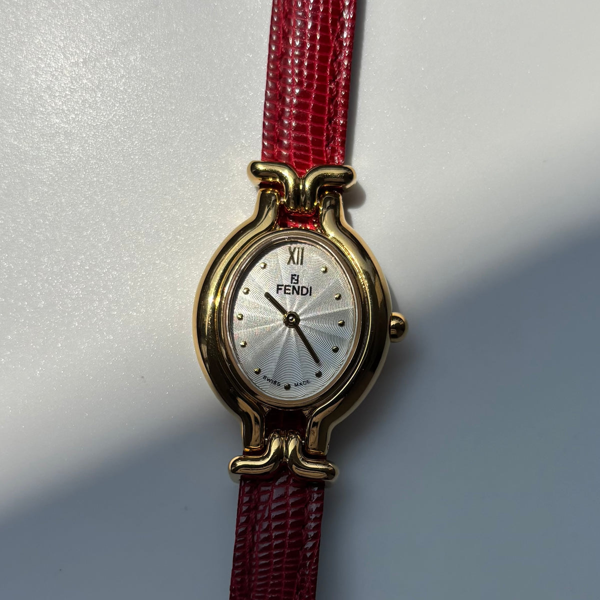 Fendi 1990s Interchangeable Strap Gold Plated Watch with 5 straps, case