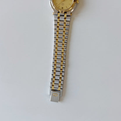 Gucci 1990s Date Round Dial Two Tone Gold Plated Watch