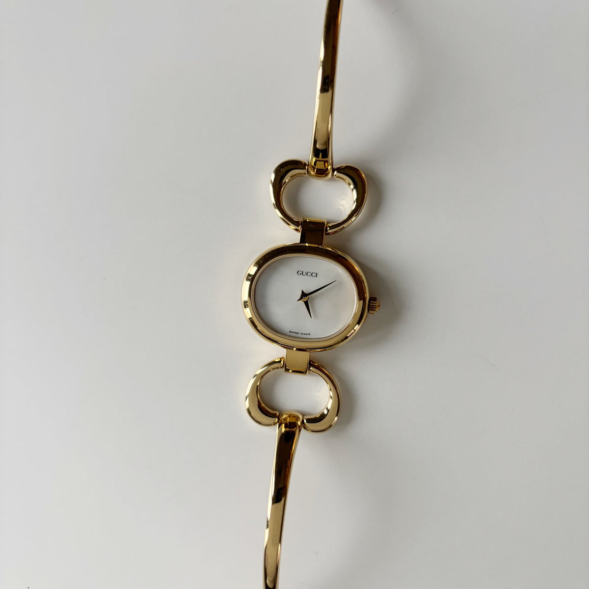 Gucci 1990s Seashell Dial Gold Plated Bangle Watch