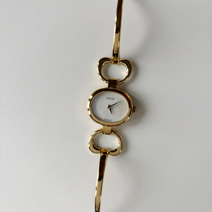 Gucci 1990s Seashell Dial Gold Plated Bangle Watch