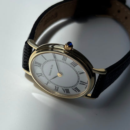 Tiffany 1990s Oval Dial 14K Case Watch