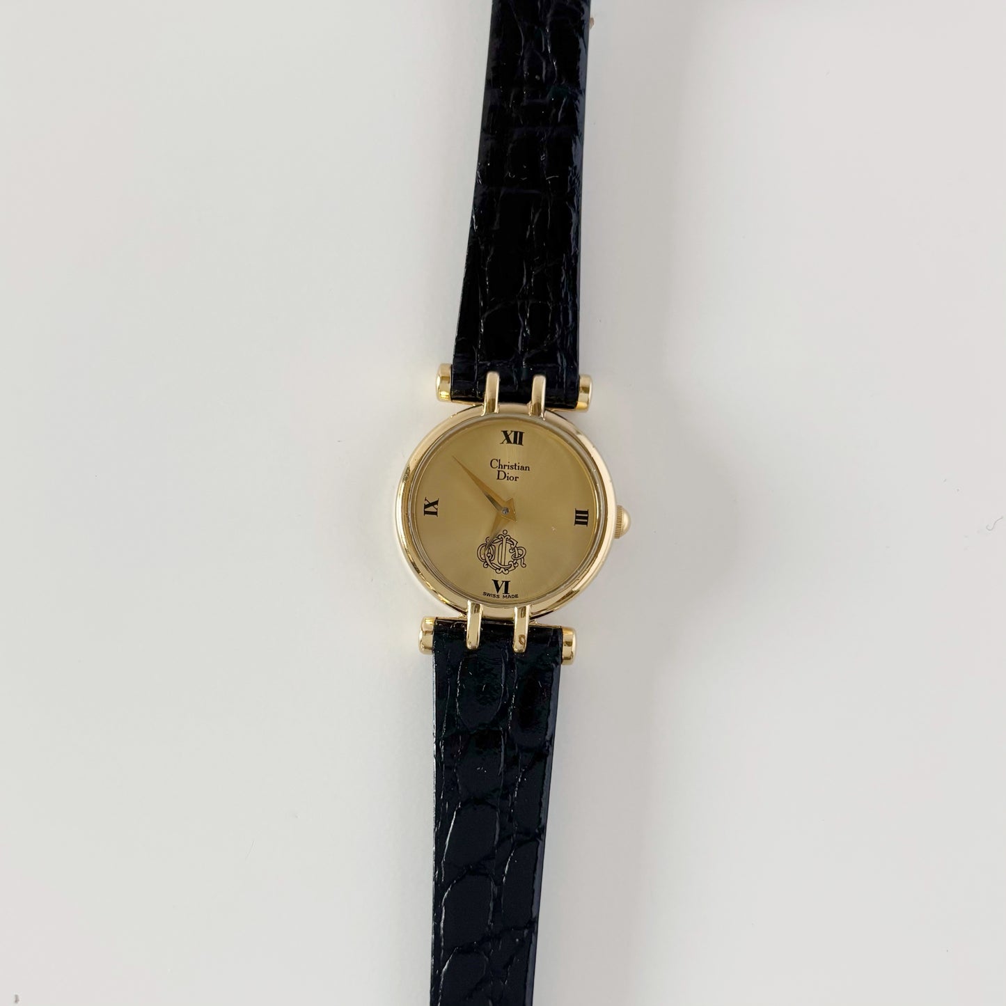 Dior 1990s Round Dial Gold Plated Watch