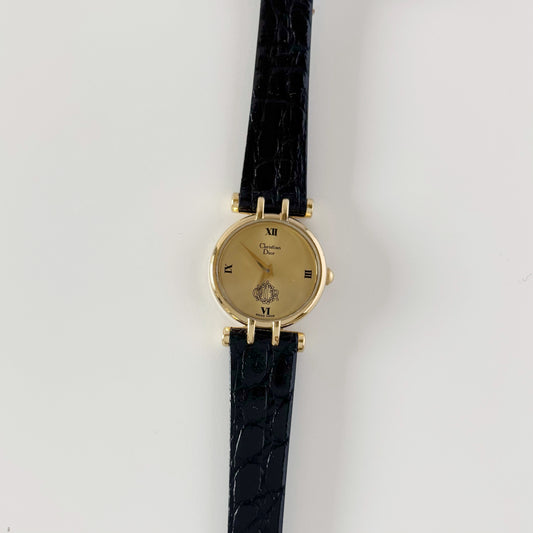 Dior 1990s Round Dial Gold Plated Watch