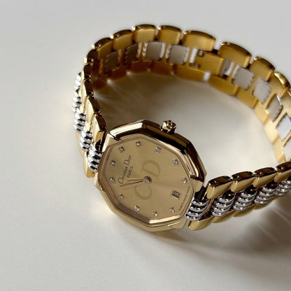 Dior 1990s Octagon Dial Two Tone Gold Plated Watch