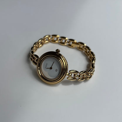 Gucci 1990s Interchangeable Bezel Gold Plated Rice Chain Watch with 6 bezels, case (165mm)
