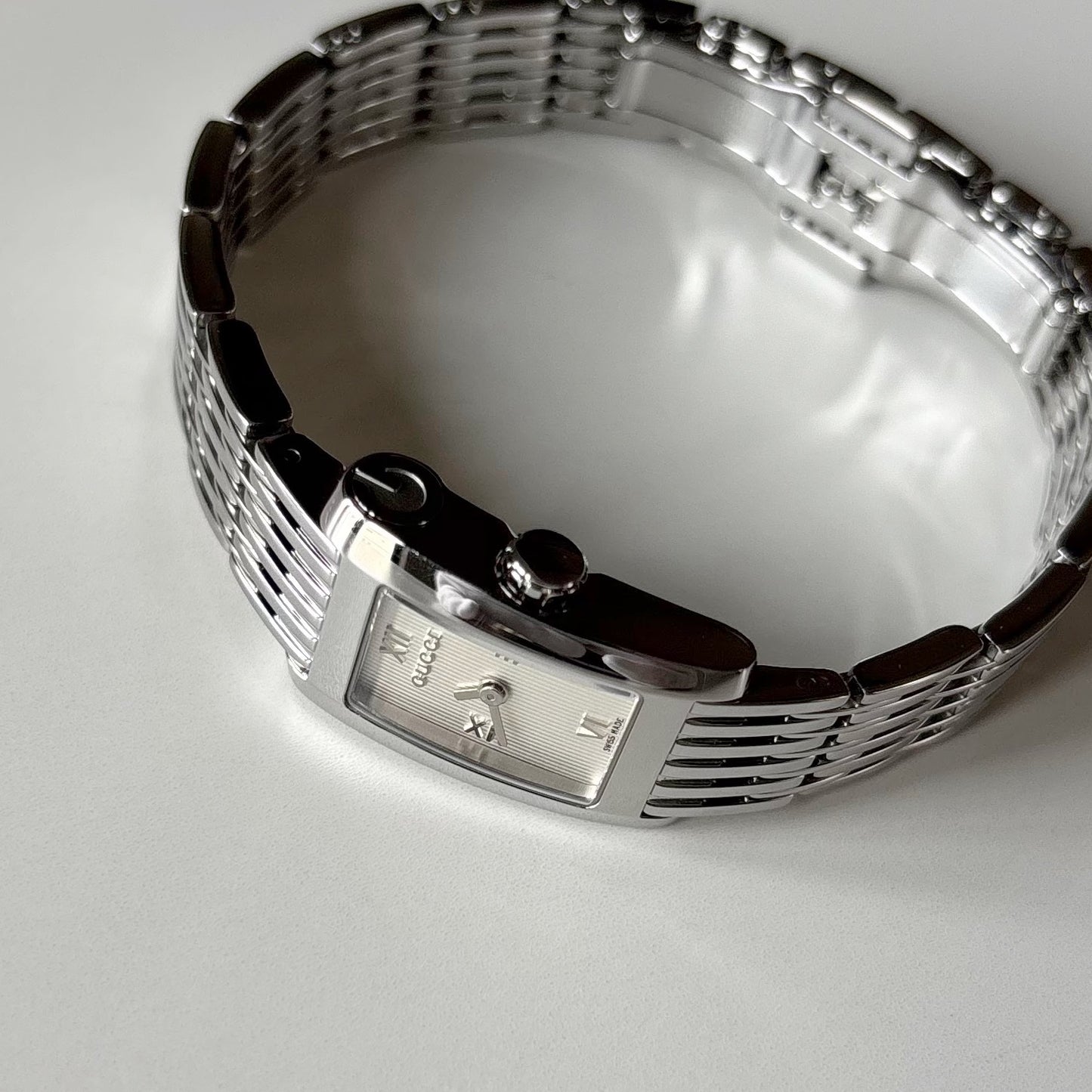 Gucci 1990s Rectangular Dial Silver Watch