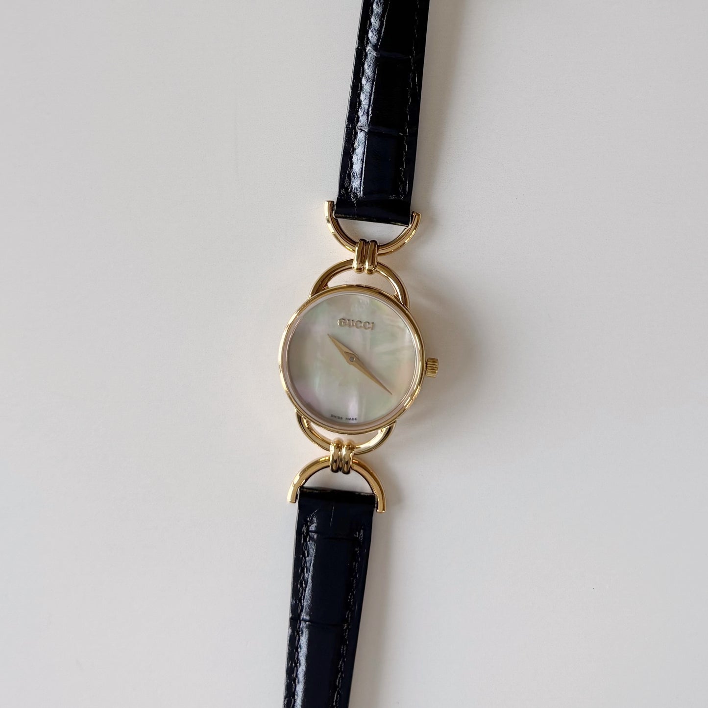 Gucci 1990s Seashell Dial Horsebit Gold Plated Watch