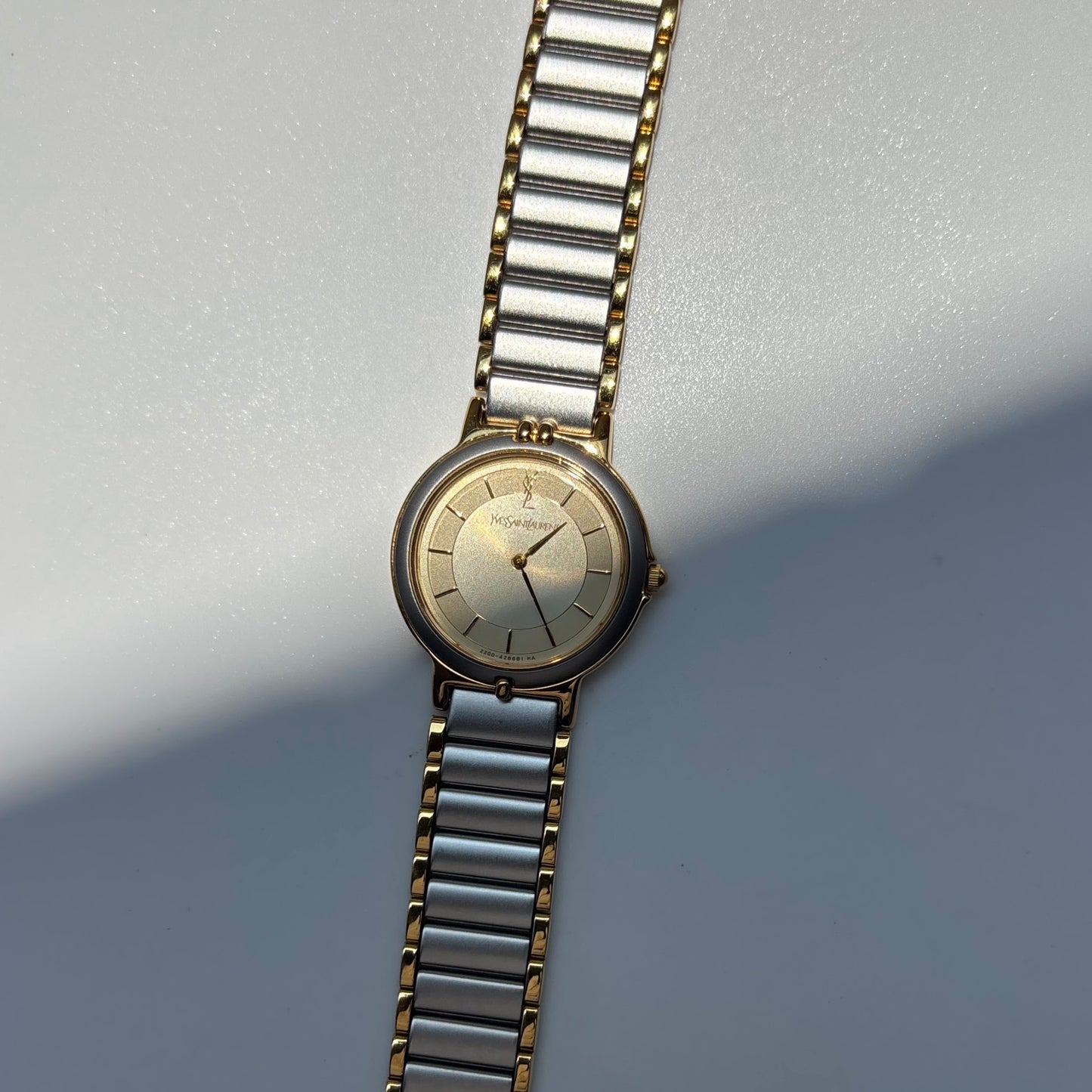 Yves Saint Laurent 1990s Round Dial Two Tone Gold Plated Watch