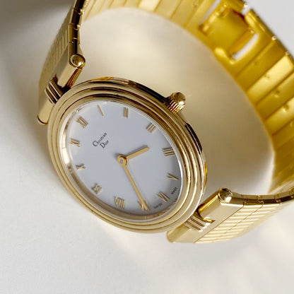 Dior 1990s Round Dial Gold Plated Watch (Large)