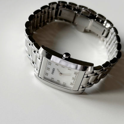 Fendi 1990s Seashell Dial Tank Silver Watch