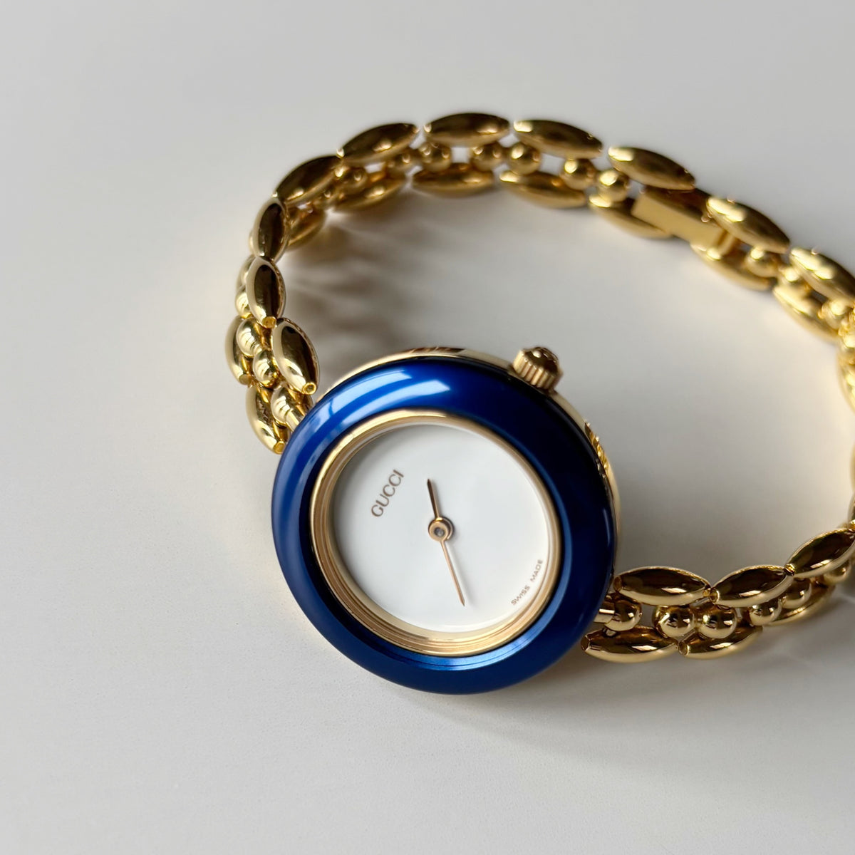 Gucci 1990s Interchangeable Bezel Gold Plated Rice Chain Watch with 6 bezels, case (160mm)