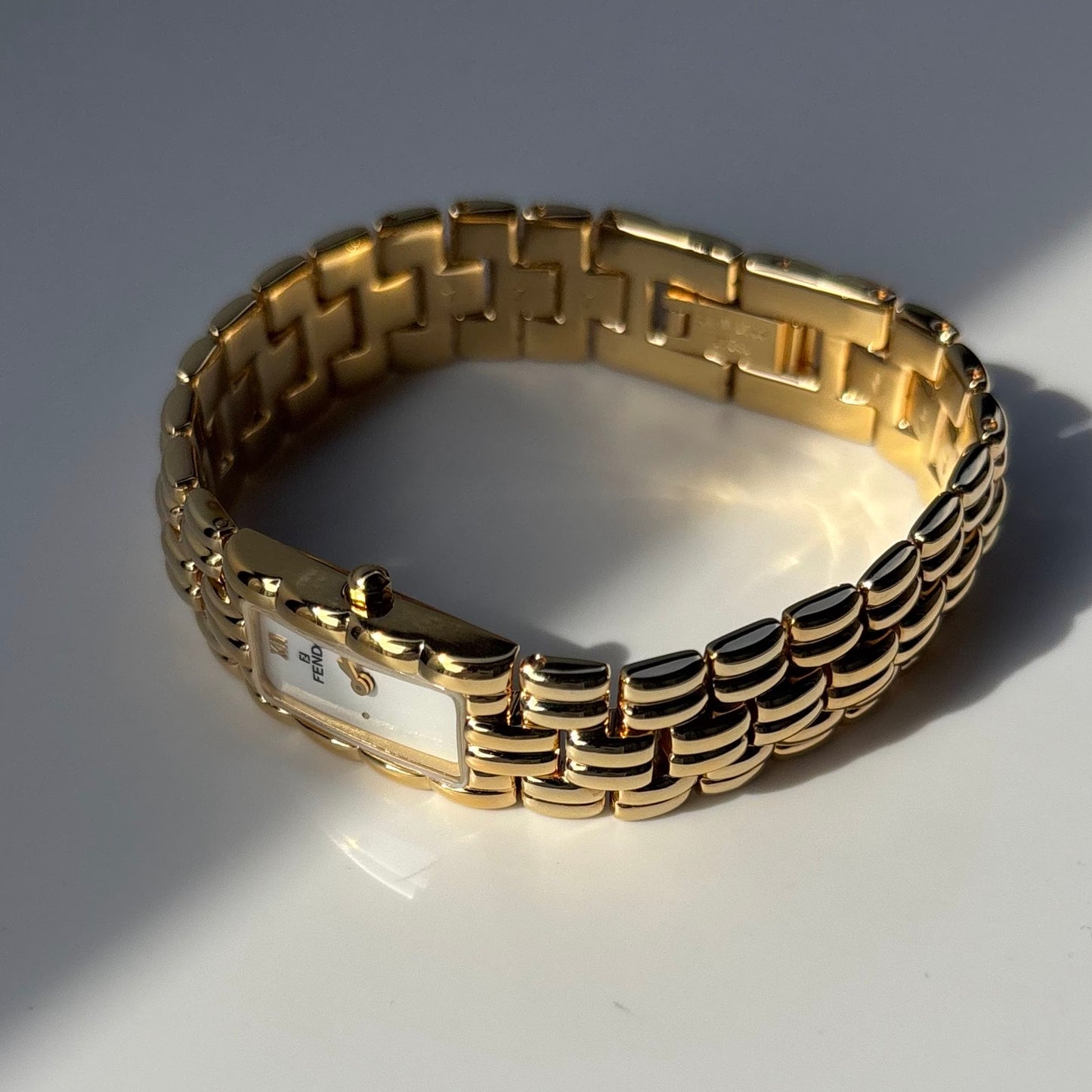 Fendi 1990s Rectangular Dial Gold Plated Watch