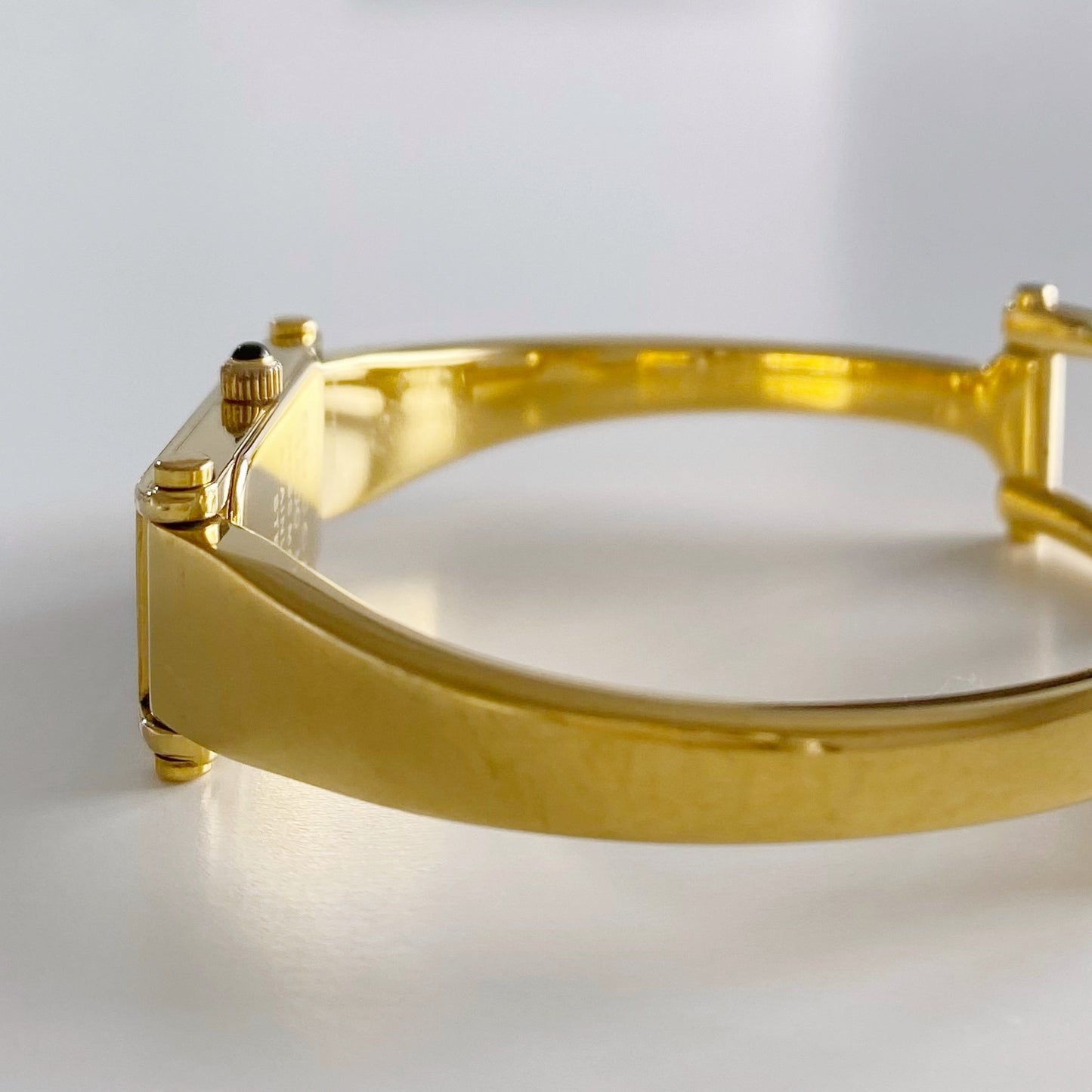 Gucci 1990s Seashell Dial Rectangular Gold Plated Bangle Watch