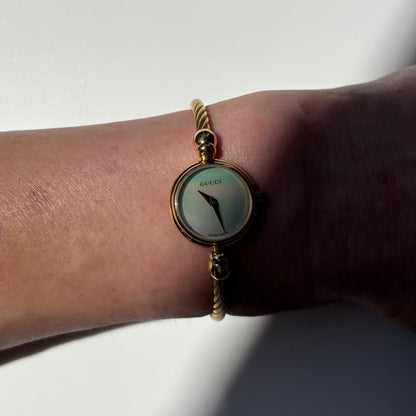 Gucci 1990s Seashell Dial Gold Plated Cable Bangle Watch