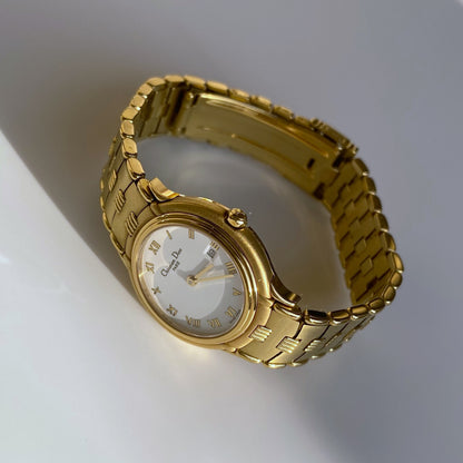 Dior Early 1990s Date Gold Plated Round Watch