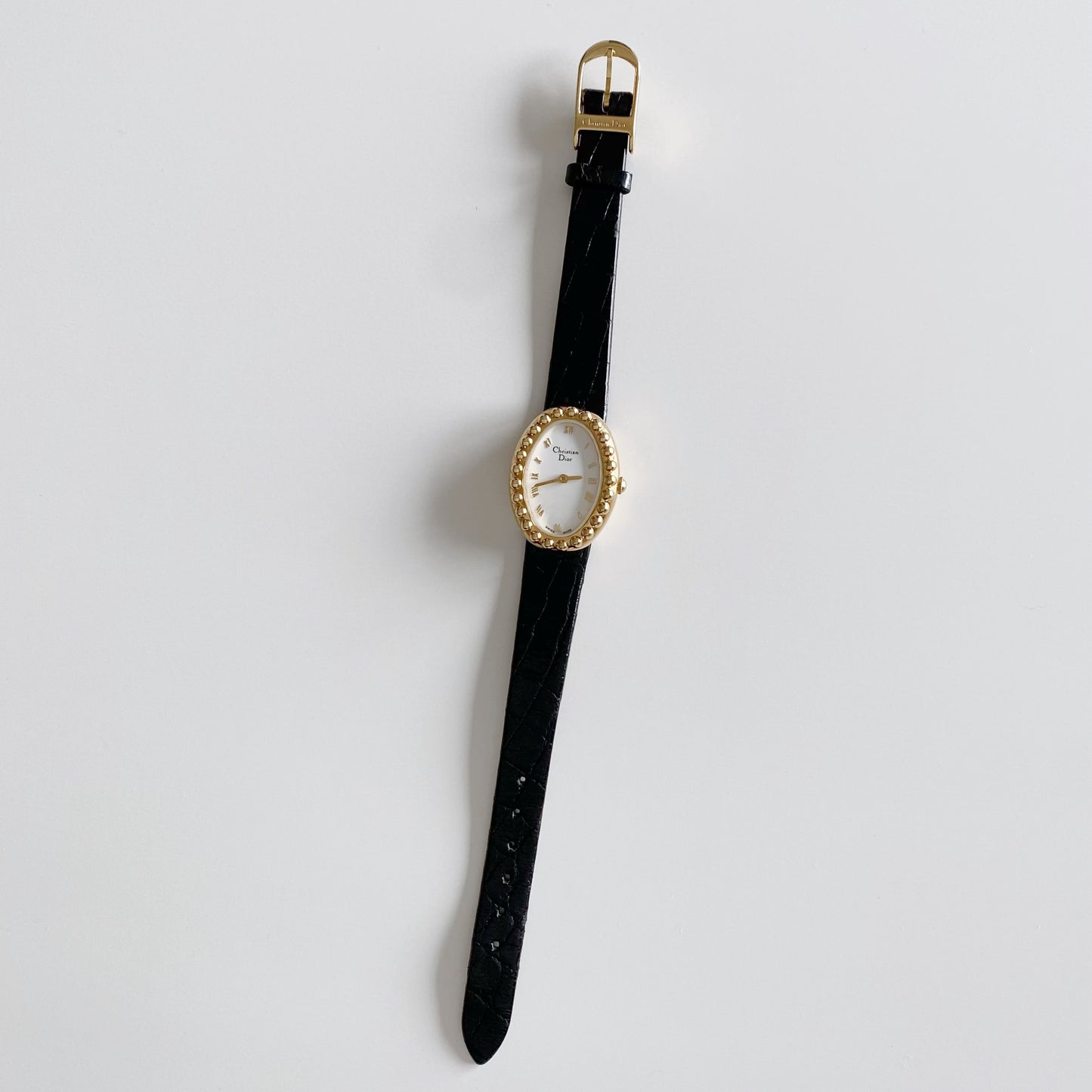 Dior 1990s Baignoire Gold Plated Leather Watch