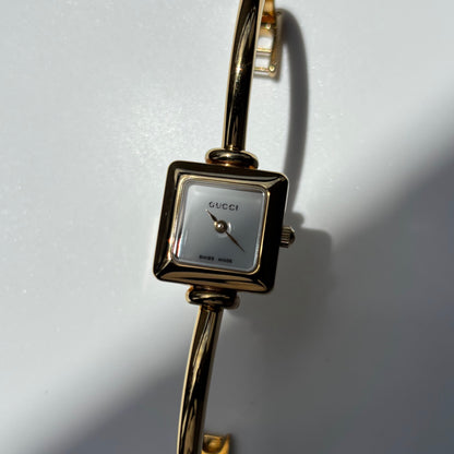 Gucci 1990s Square Dial Gold Plated Bangle Watch