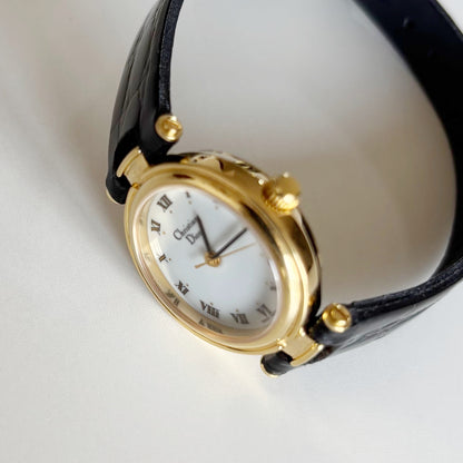 Dior 1990s Round Dial Gold Plated Watch