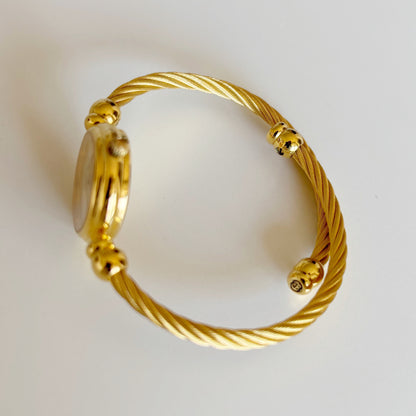 Gucci 1990s Seashell Dial Gold Plated Cable Bangle Watch