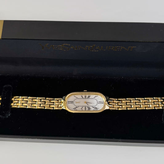 Yves Saint Laurent 1990s Oval Dial Gold Plated Watch