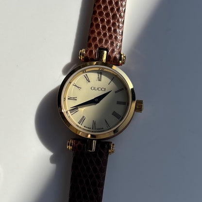 Gucci 1990s Round Dial Gold Plated Watch