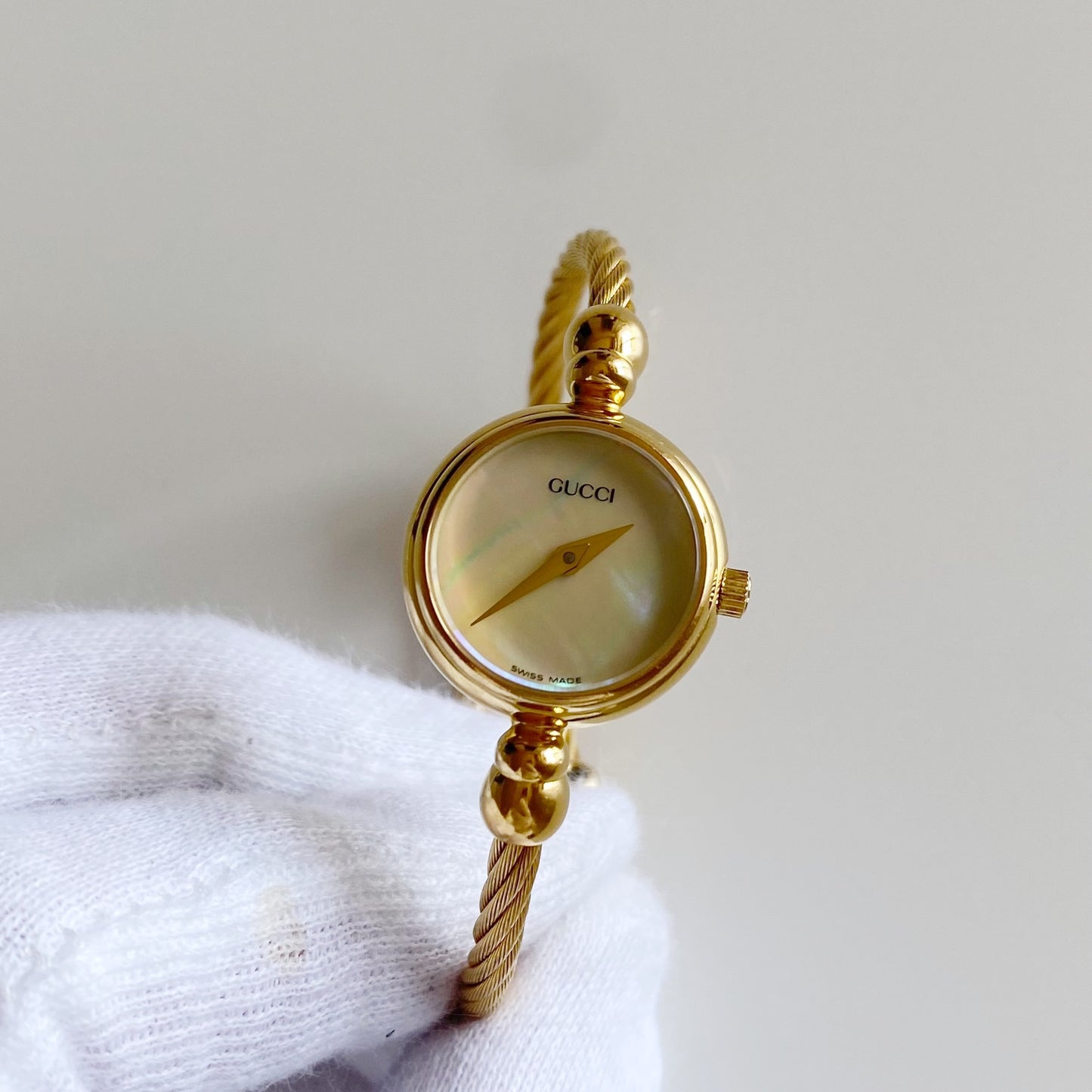 Gucci 1990s Seashell Dial Gold Plated Bangle Watch