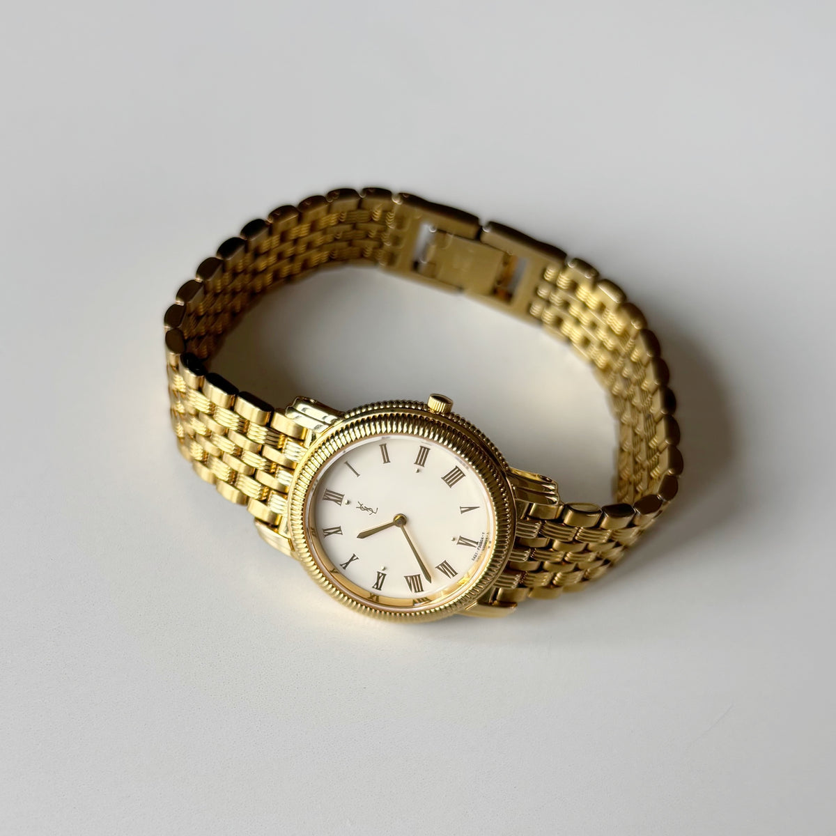 Yves Saint Laurent 1990s Round Dial Gold Plated Watch