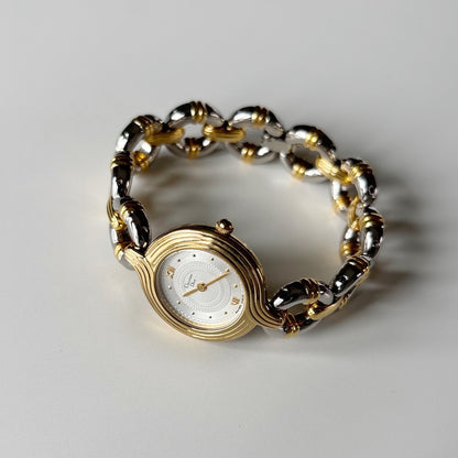 Dior 1990s Interchangeable Strap Round Dial Gold Plated Two Tone Watch with 3 straps, case