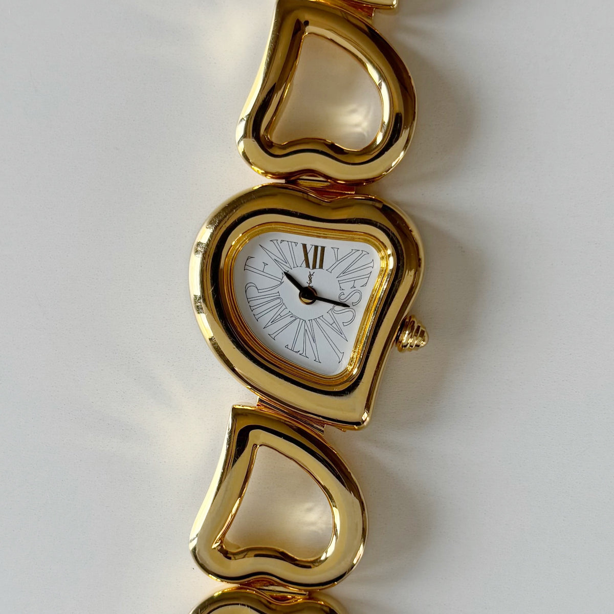 Yves Saint Laurent 1990s Heart  Dial Band Gold Plated Watch