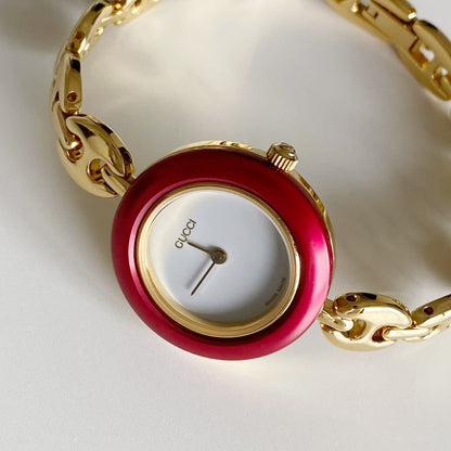 Gucci 1990s Interchangeable Bezel Gold Plated Watch with 6 bezels, case (166mm)
