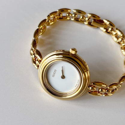 Gucci 1990s Interchangeable Bezel Gold Plated Race Chain Watch with case, 6 bezels (160mm)