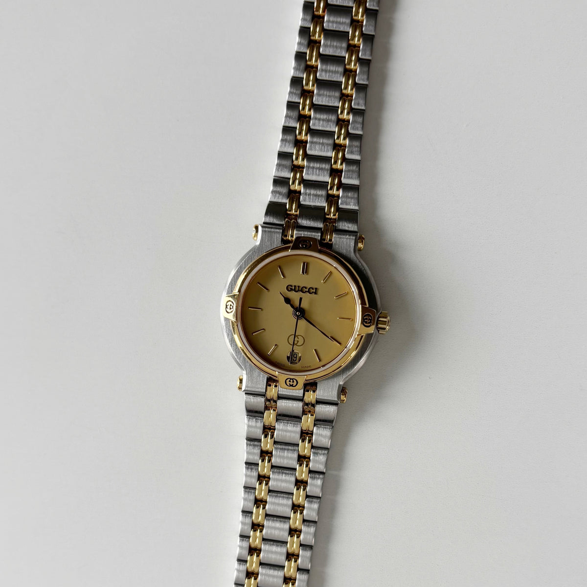 Gucci 1990s Round Dial Gold Plated Two Tone Watch
