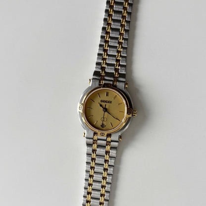Gucci 1990s Round Dial Gold Plated Two Tone Watch