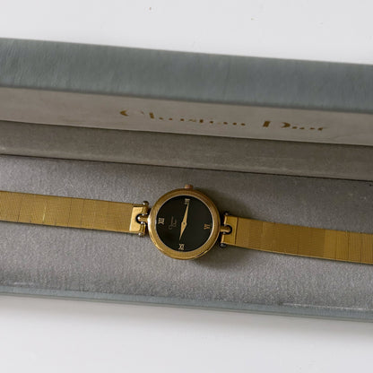 Dior 1990 Black Dial Gold Plated Watch (Women's)